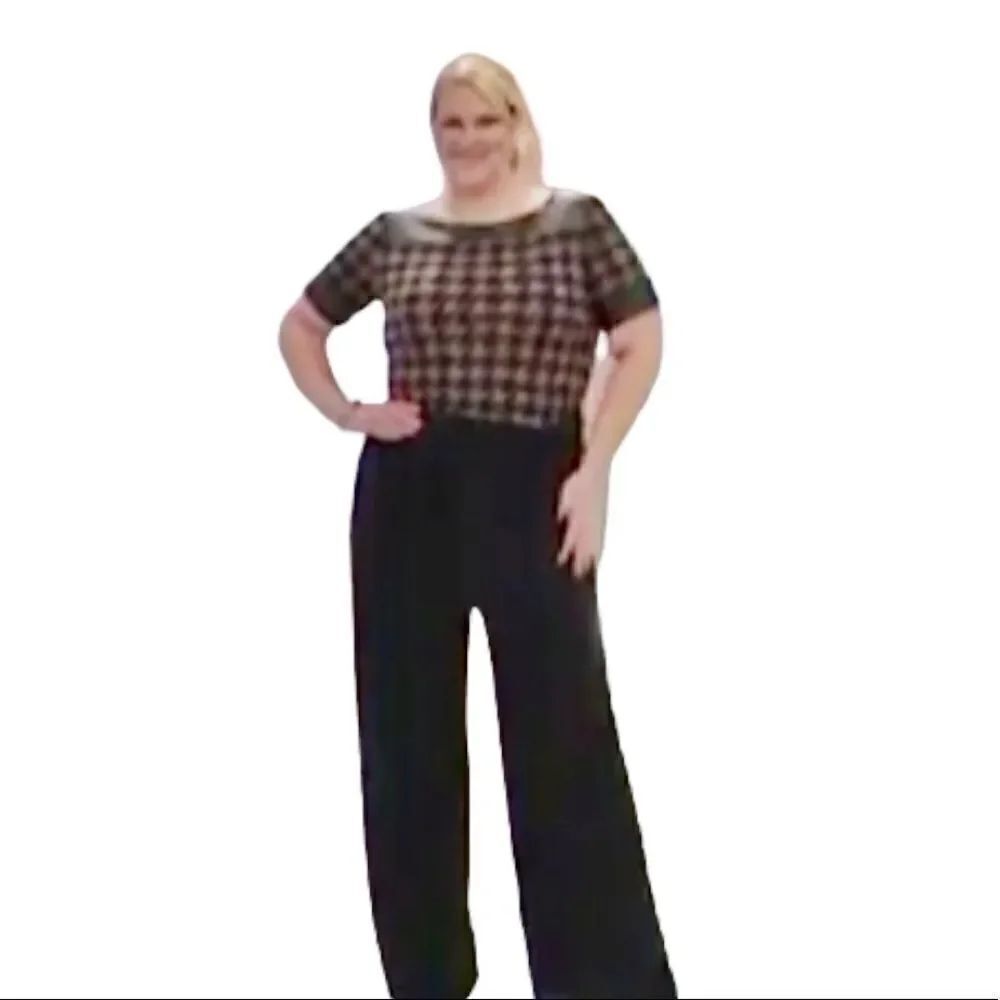 Tiana B. Brown/Black Houndstooth Print Bodice Wide Leg Jumpsuit; SZ M; NWOT